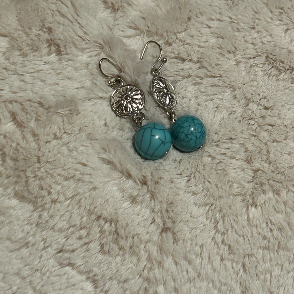 Silver Earrings with Turquoise Beads and Decorative Elements